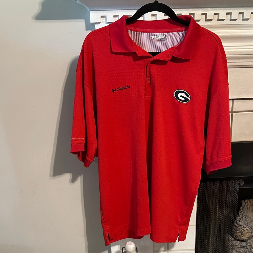 Columbia Georgia Bulldogs PFG Red Omni-shade Polo UGA Dawgs Sz Large Nice!